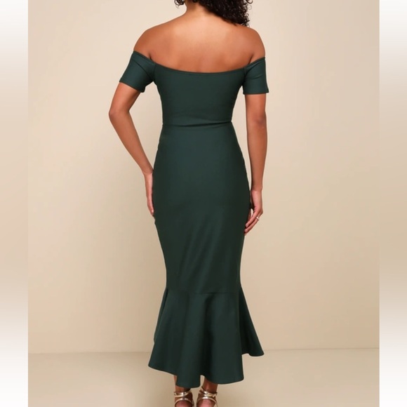 Lulus Off-Shoulder Green Dress - Picture 2 of 5